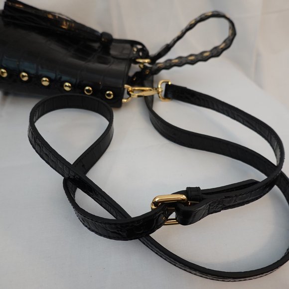 NEW ❤️ Florian London Black Croc Embossed Bucket Crossbody / Wristlet (P… - Picture 7 of 16